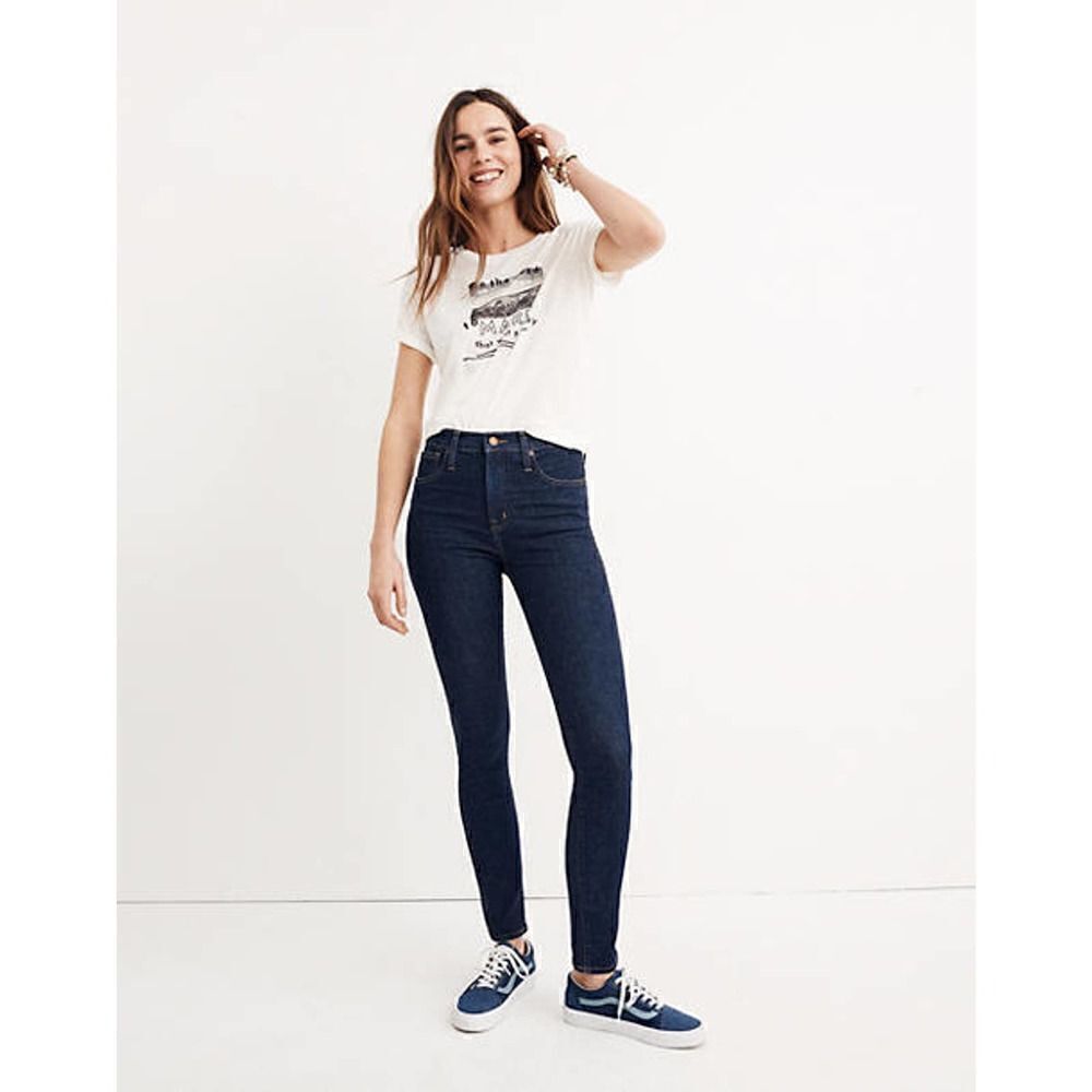 MADEWELL 10" High-Rise Skinny Jeans in Lucille Wash Dark blue denim size 25S